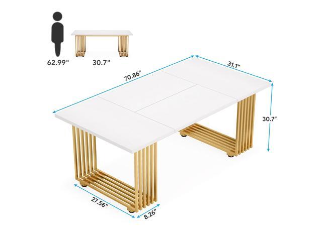 Tribesigns 70.9' Modern Office Desk, Wooden Computer Desk, White Executive Desk with Gold Metal Legs, Large Workstation for Home Office, Study...