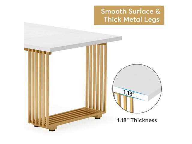 Tribesigns 70.9' Modern Office Desk, Wooden Computer Desk, White Executive Desk with Gold Metal Legs, Large Workstation for Home Office, Study...