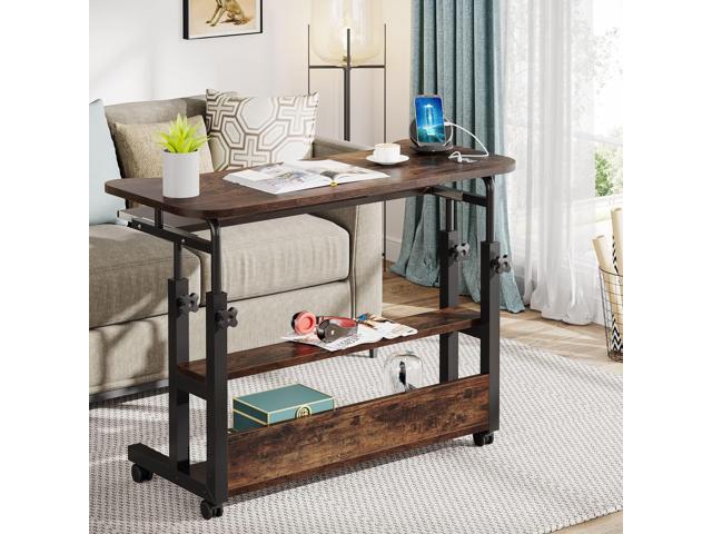 Tribesigns Portable Desk with Power Outlets, Height Adjustable Side Table Sofa Couch Bedside Laptop Computer Cart with USB Charging Ports, Mobile...