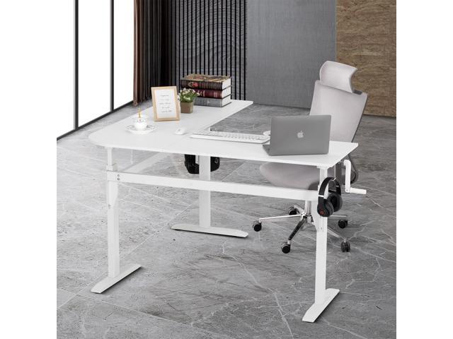 UNICOO L Shaped Crank Height Adjustable Standing Desk, Sit to Stand up Corner Desk, L-Shaped Standing Workstation (XJH-LC-White-2 Packages)