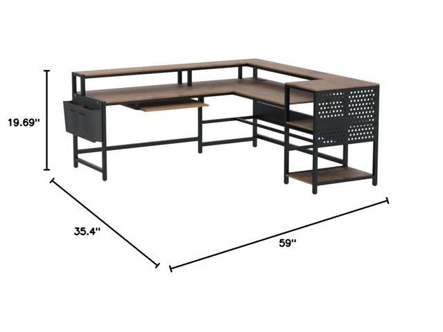 SEDETA L Shaped Computer Desk, Reversible Computer Desks, L Shaped Desk with Power Outlets & LED Strip, Monitor Shelf, Keyboard Tray, Pegboard and...
