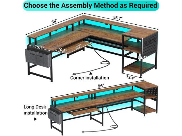 SEDETA L Shaped Computer Desk, Reversible Computer Desks, L Shaped Desk with Power Outlets & LED Strip, Monitor Shelf, Keyboard Tray, Pegboard and...