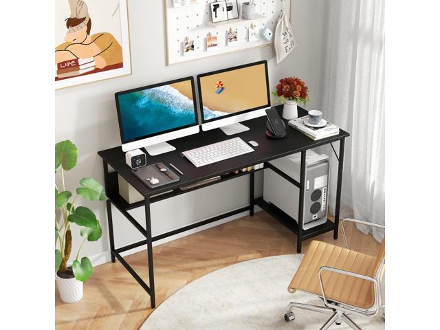 55 Computer Desk, PC Gaming Desk with Power Outlet & USB Ports, Large Home Office Desk with Storage Shelves & Steel Frame, Industrial Study Desk...