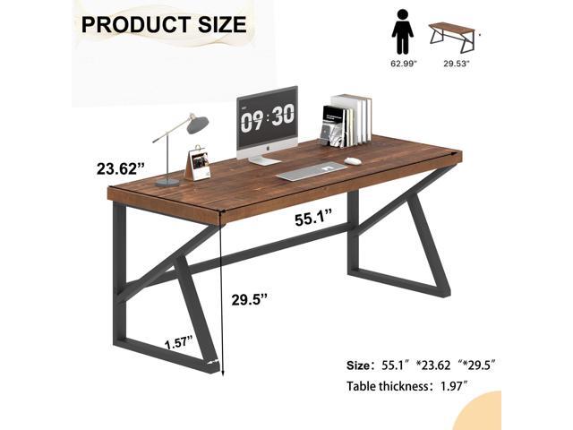IBF Solid Real Wood 55 Inch Office Computer Desk, Rustic Writing Study Table for Student, Natural Wooden and Metal Gaming Home Office Desk, Rustic...