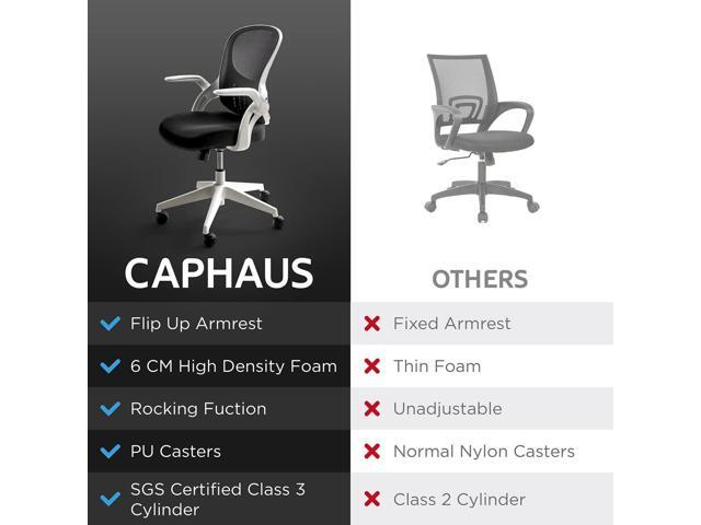 CAPHAUS Ergonomic Flip-Up Office Chair, Breathable Mesh Cushion Desk Chair, Lumbar Support Swivel Task Rolling Chair with Wheels, Adjustable Height...