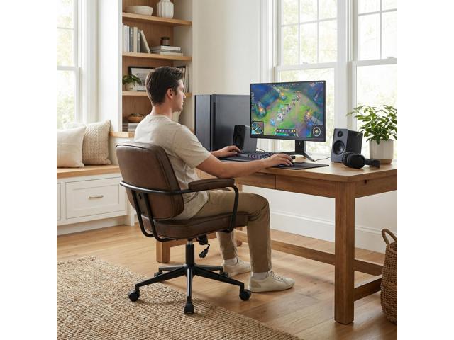 LukeAlon Adjustable Pu Leather Home Office Chair, Comfy 360° Swivel Task Chair with Armrest Modern Thickened Seat Desk Chair Tiltable Computer...