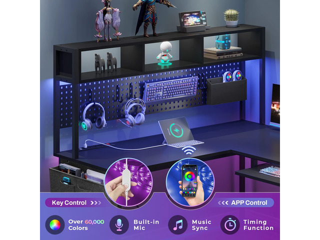 SEDETA L Shaped Gaming Desk, Reversible Computer Desk with Power Outlet and Pegboard, Gaming Desk with Led Lights, Keyboard Tray and Storage Bag...