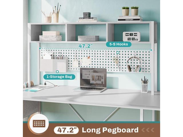SEDETA White L Shaped Gaming Desk, Reversible Corner With Power Outlet and Pegboard, Hutch, Storage Shelf, Keyboard Tray, and LED Lights for Home...