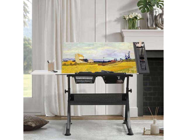 MoNiBloom Art Deco Drafting Table, Height-Adjustable, Tiltable Tabletop, Stool for Reading Writing Painting, Homeschooling Desk for Children with 2...