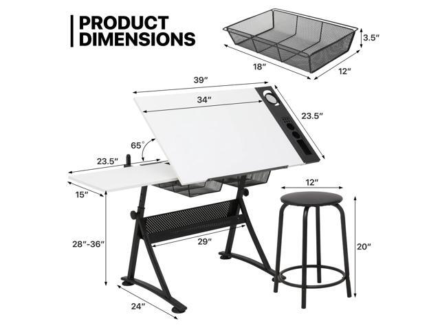 MoNiBloom Art Deco Drafting Table, Height-Adjustable, Tiltable Tabletop, Stool for Reading Writing Painting, Homeschooling Desk for Children with 2...