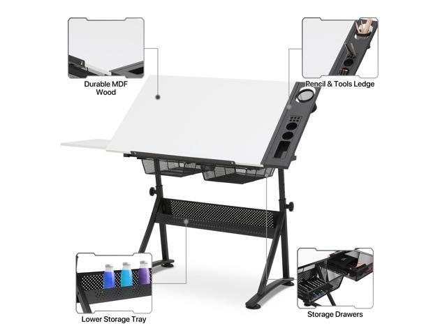 MoNiBloom Art Deco Drafting Table, Height-Adjustable, Tiltable Tabletop, Stool for Reading Writing Painting, Homeschooling Desk for Children with 2...