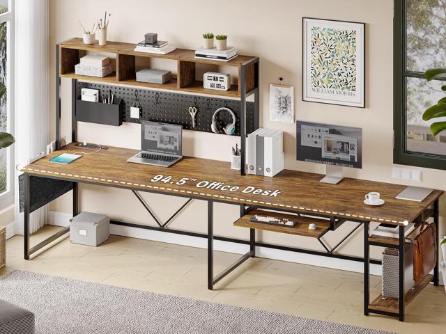 SEDETA L Shaped Computer Desk, Reversible Corner Desk with Power Outlet and Pegboard, Computer Desk with Led Lights, Keyboard Tray, Headphone Hook...