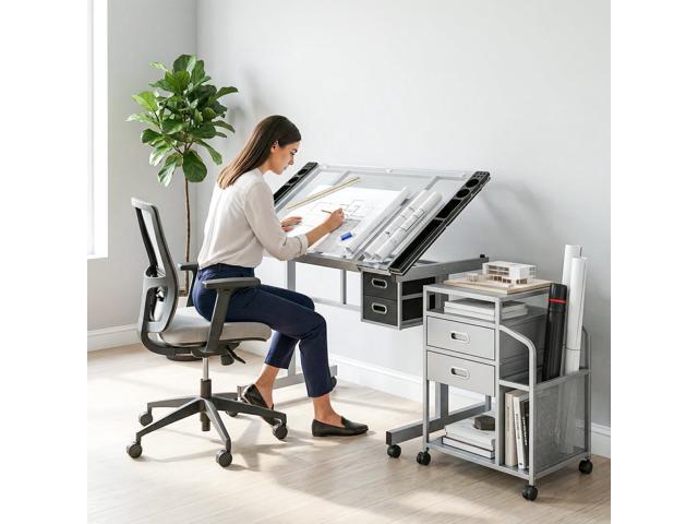 Magshion Professional Drafting Table for Adults Teens, Tilting Glass Tabletop Art Craft Desk Diamond Watercolor Paintings Sketching Work Station...