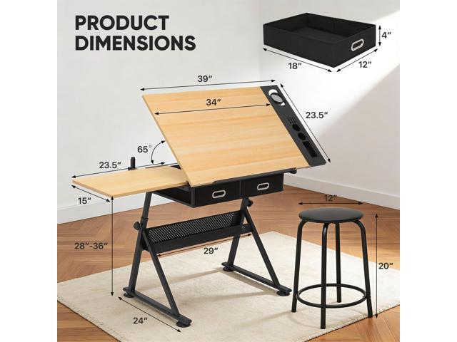 Magshion Professional Drafting Table for Adults w/Stool, Tilting Wooden Tabletop & Adjustable Height, Art Craft Desk Watercolor Painting Sketching...