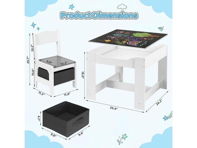 Arlopu Kids Table and Chair Set, 4 in 1 Wooden Children Activity Table w/Storage, Reversible Deskboard, Blackboard, Detachable Tabletop for...