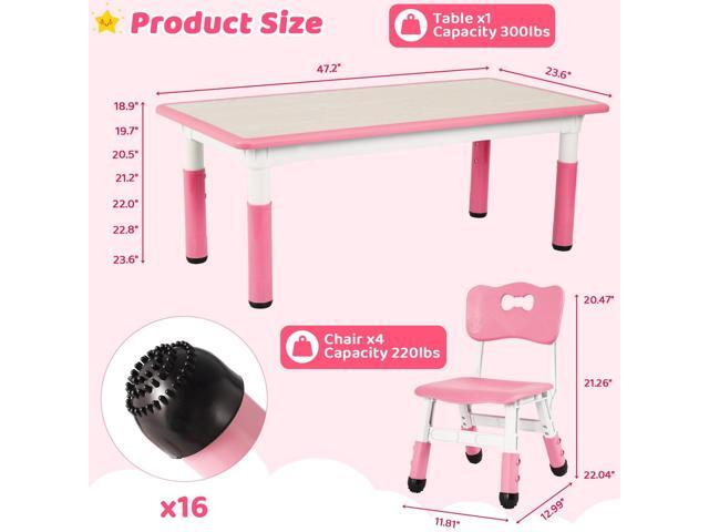 Arlopu Kids Table and 4 Chairs, Height Adjustable Toddler Desk & Chair Set, Anti-Slip Legs, Graffiti Desktop, Children Large Multi-Activity Table...