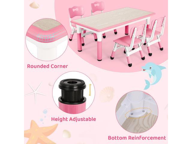 Arlopu Kids Table and 4 Chairs, Height Adjustable Toddler Desk & Chair Set, Anti-Slip Legs, Graffiti Desktop, Children Large Multi-Activity Table...