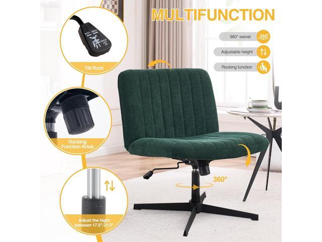 Armless Desk Chair No Wheels Wide Velvet Upholstered Office Chair Swivel Criss Cross Legs Large Seat Adjustable Height Accent Chair for Adults Dark...