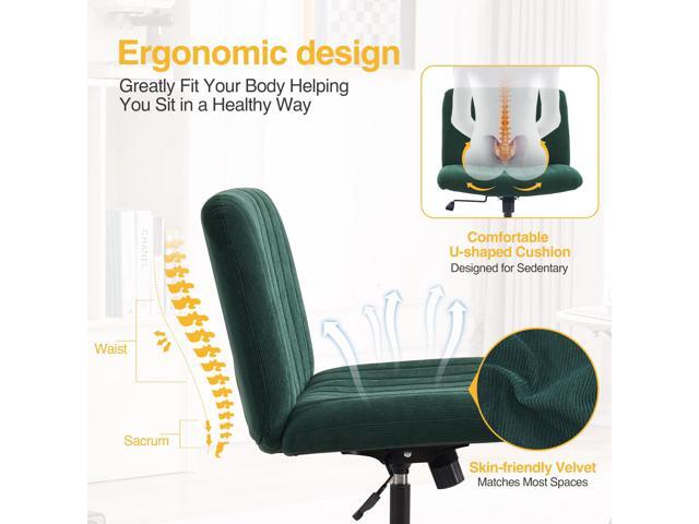 Armless Desk Chair No Wheels Wide Velvet Upholstered Office Chair Swivel Criss Cross Legs Large Seat Adjustable Height Accent Chair for Adults Dark...