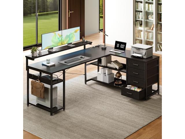 AODK 61' L Shaped Desk with Drawer, Computer Desk with Power Outlets & LED Lights, Reversible Corner Gaming Desk for Home Office Workstation,...