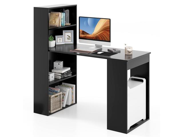 48 Inch Computer Desk with Bookshelf, Reversible Study Writing Desk with Storage Shelves & CPU Stand, Compact Office Desks & Workstations, Black...