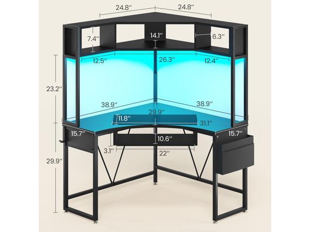 SEDETA Corner Desk, Small Computer Desk with Hutch & LED Lights, Triangle Corner Gaming Computer Desk with Keyboard Tray, Storage Bag, and...