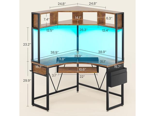 SEDETA Corner Desk, Small Computer Desk with Hutch & LED Lights, Triangle Corner Computer Desk with Keyboard Tray, Storage Bag, and Headphone Hook...
