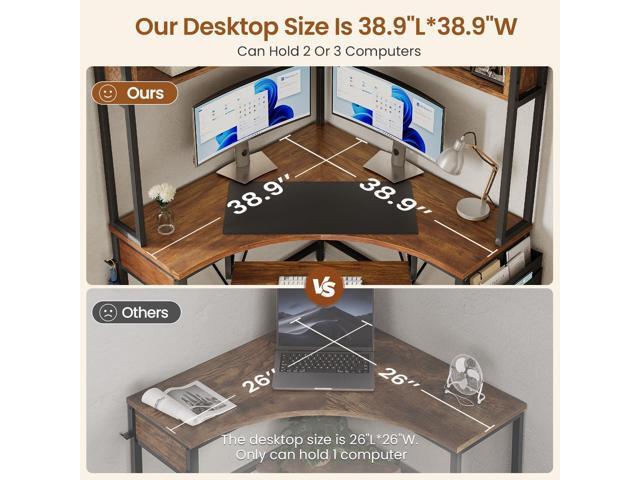 SEDETA Corner Desk, Small Computer Desk with Hutch & LED Lights, Triangle Corner Computer Desk with Keyboard Tray, Storage Bag, and Headphone Hook...