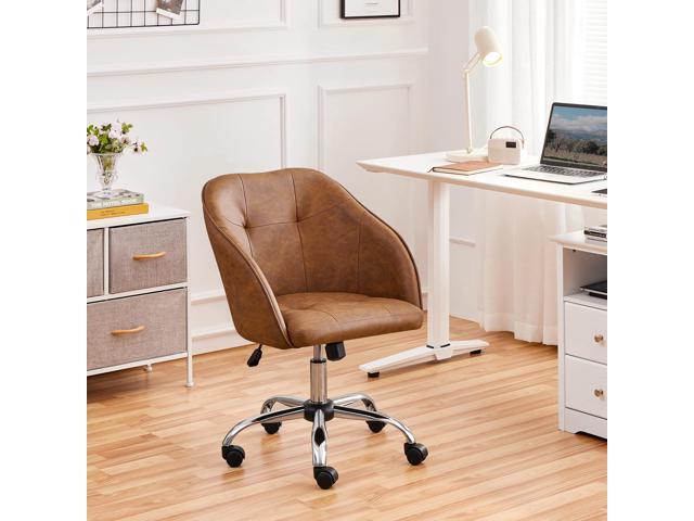 Yaheetech Home Office Desk Chair Vanity Chair with Back Small Leather Computer Chair with Swivel Wheels Modern Accent Armchair for Office Bedroom...