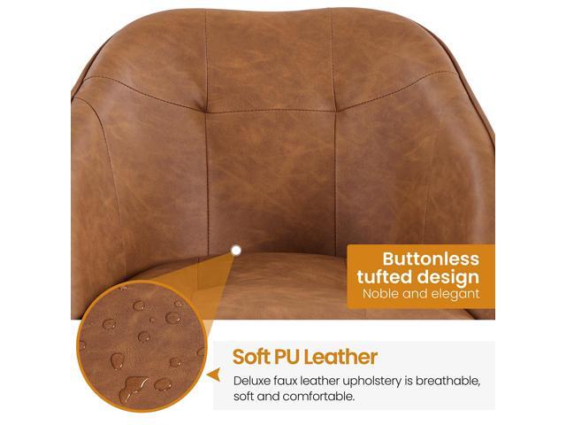 Yaheetech Home Office Desk Chair Vanity Chair with Back Small Leather Computer Chair with Swivel Wheels Modern Accent Armchair for Office Bedroom...