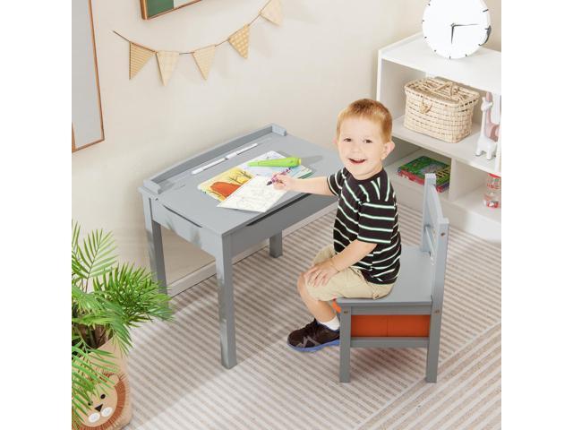 Costzon Kids Table and Chair Set, Flip Top Toddler Study Desk w/Chair for Playroom & Nursery, Wood Activity Table Set w/Storage Space, Safety...