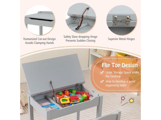 Costzon Kids Table and Chair Set, Flip Top Toddler Study Desk w/Chair for Playroom & Nursery, Wood Activity Table Set w/Storage Space, Safety...