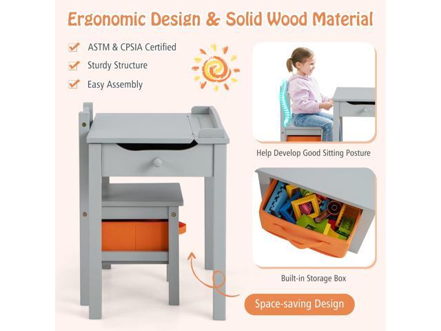 Costzon Kids Table and Chair Set, Flip Top Toddler Study Desk w/Chair for Playroom & Nursery, Wood Activity Table Set w/Storage Space, Safety...