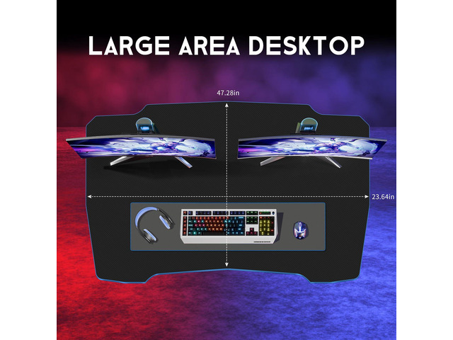 XXkseh Gaming Desk 47 Inch Z Shaped Computer Table Ergonomic Office Desk with Headphone Hook, Blue