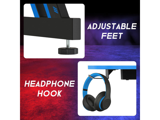 XXkseh Gaming Desk 47 Inch Z Shaped Computer Table Ergonomic Office Desk with Headphone Hook, Blue