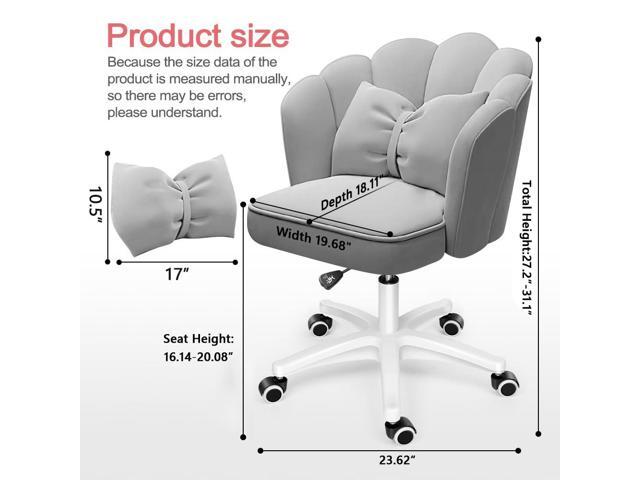 Petal Desk Chair with Bow Cushion Velvet Vanity Chair with Wheels, Upholstered Home Office Chair for Girls Women, Mid-Back Swivel Computer Task...