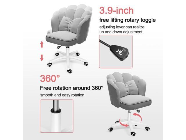 Petal Desk Chair with Bow Cushion Velvet Vanity Chair with Wheels, Upholstered Home Office Chair for Girls Women, Mid-Back Swivel Computer Task...