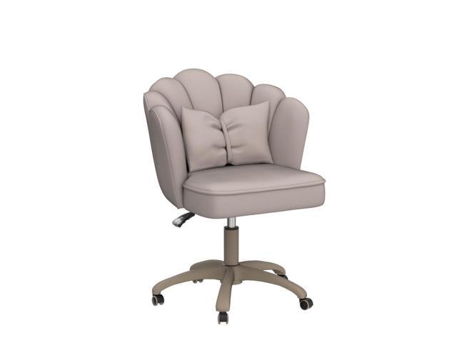 Petal Desk Chair with Bow Cushion Velvet Vanity Chair with Wheels, Upholstered Home Office Chair for Girls Women, Mid-Back Swivel Computer Task...