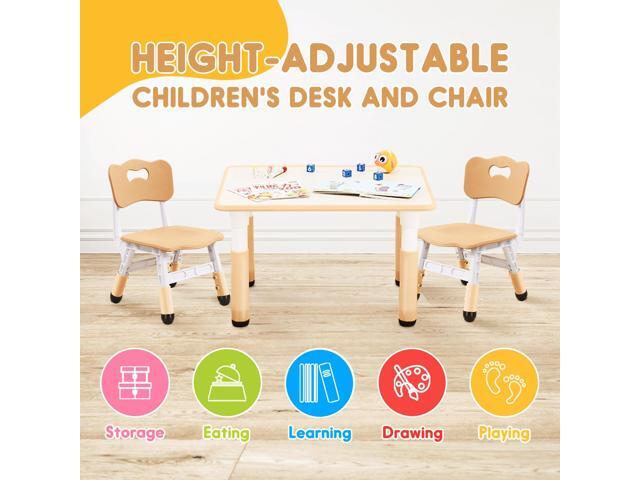 Kids Table & Chair Set with Adjustable Toddler-Safe Non-Slip Legs, Activity & Graffiti-Proof Desktop Ages 3-12
