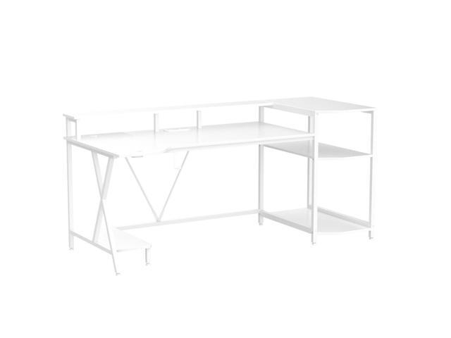 SEDETA White Gaming Desk 70.8'' with LED Lights and Storage Shelves, Computer Desk with Monitor Stand, Power Outlets and Cup Holder, Large PC Gamer...