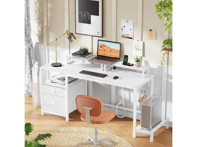 Furologee 47' Computer Desk with File Cabinet and Power Outlets, Home Office Desk with 2 Monitor Stands and Storage Drawer, Writing Gaming Table...