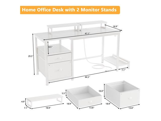 Furologee 47' Computer Desk with File Cabinet and Power Outlets, Home Office Desk with 2 Monitor Stands and Storage Drawer, Writing Gaming Table...