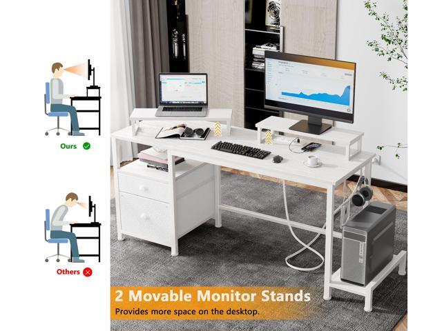 Furologee 47' Computer Desk with File Cabinet and Power Outlets, Home Office Desk with 2 Monitor Stands and Storage Drawer, Writing Gaming Table...