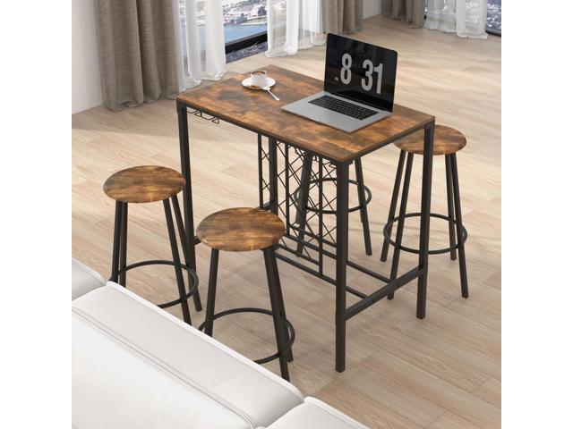 Giantex 5-Piece Dining Table Set for 4, Multifunctional 39.5' x 23.5' Bar Table with Glass Holders, Wine Rack, 4 Barstools, Kitchen Table and...