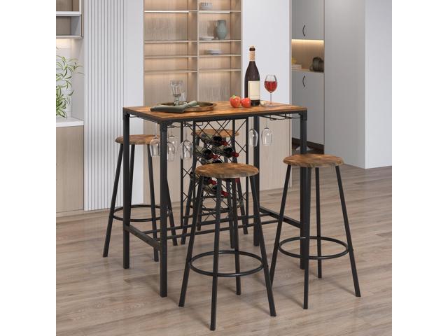 Giantex 5-Piece Dining Table Set for 4, Multifunctional 39.5' x 23.5' Bar Table with Glass Holders, Wine Rack, 4 Barstools, Kitchen Table and...