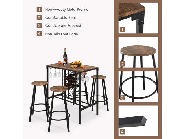 Giantex 5-Piece Dining Table Set for 4, Multifunctional 39.5' x 23.5' Bar Table with Glass Holders, Wine Rack, 4 Barstools, Kitchen Table and...