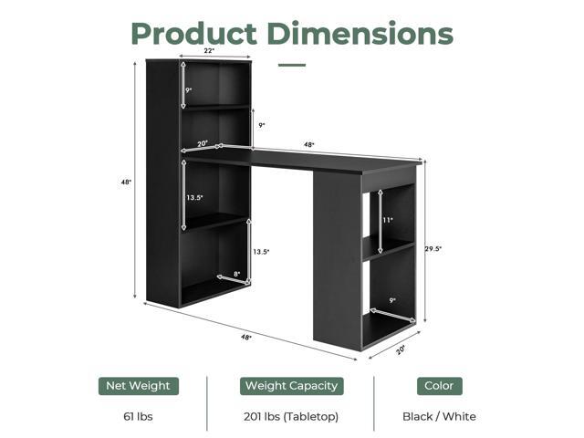 Giantex 48 Inch Computer Desk with Bookshelf, 3-in-1 Home Office Desk with 4-Tier Bookcase & CPU Stand, Space-Saving Reversible Writing Desk Work...