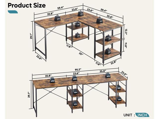 Bestier L Shaped Desk, 95.2 Inch Reversible Corner Computer Desk with Shelves, 2 Person Long Table for Home Office, Large Writing Storage...