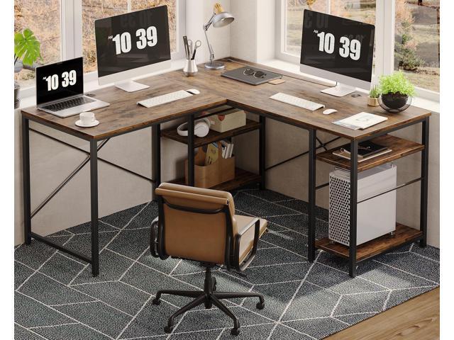 Bestier L Shaped Desk, 95.2 Inch Reversible Corner Computer Desk with Shelves, 2 Person Long Table for Home Office, Large Writing Storage...