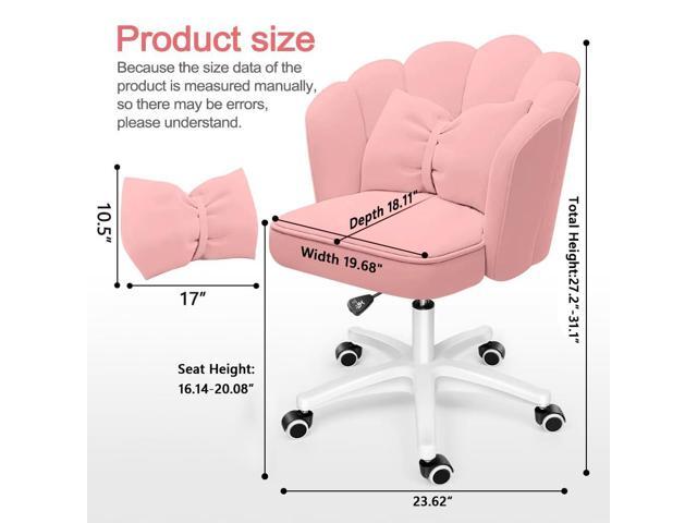 Petal Desk Chair with Bow Cushion Velvet Vanity Chair with Wheels, Upholstered Home Office Chair for Girls Women, Mid-Back Swivel Computer Task...